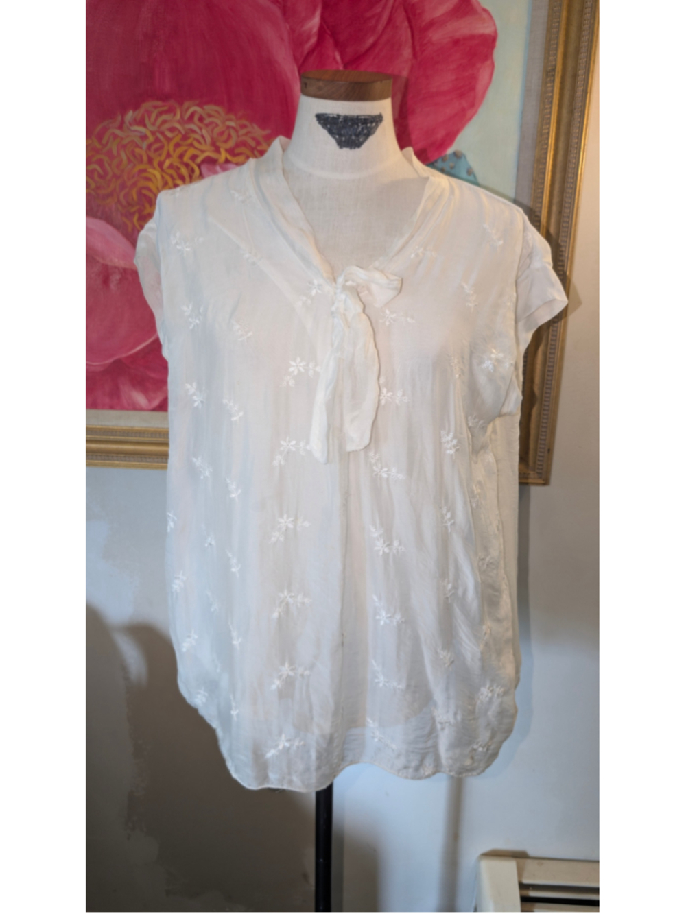 Women's Via Signoria White Embroidered Blouse, Size XL